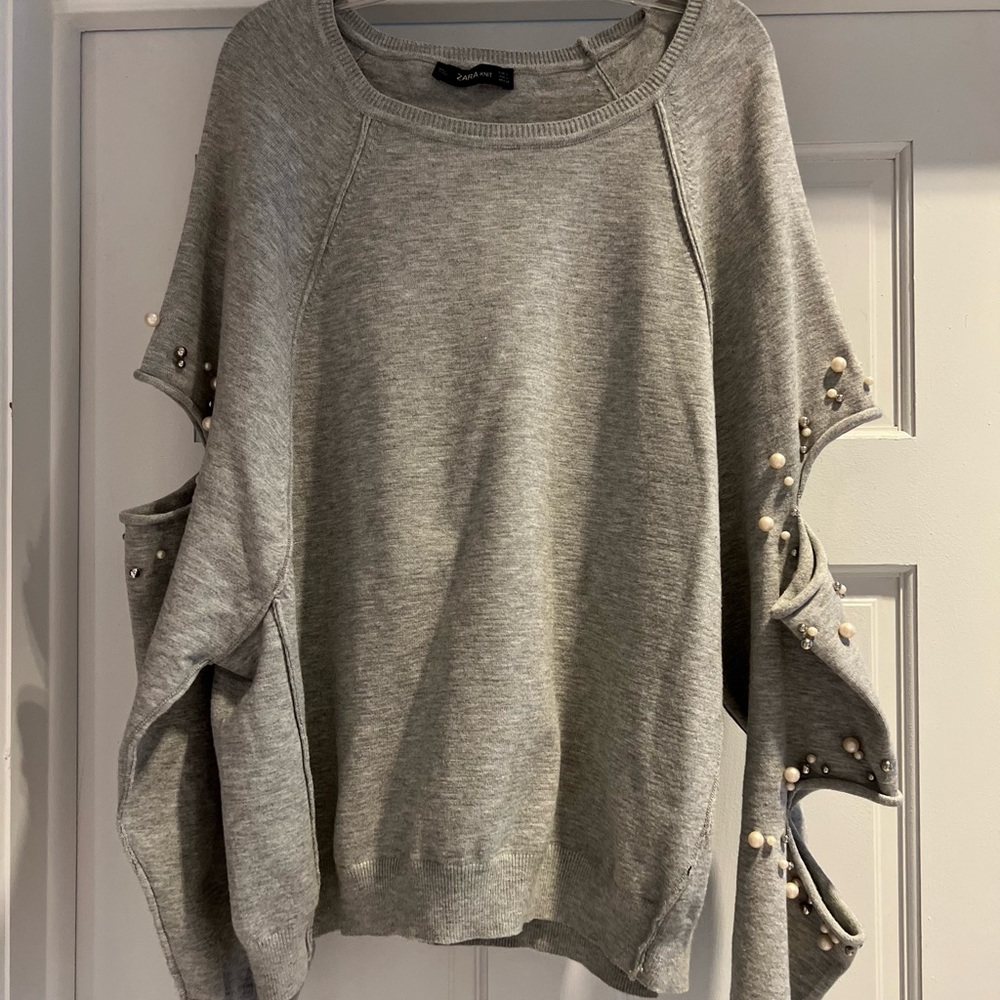 Zara grey pearls sweatshirt.